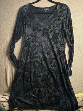 Karen Kane M Velvet Burnout Dress Black Green Purple Whimsygoth Witchy Glam